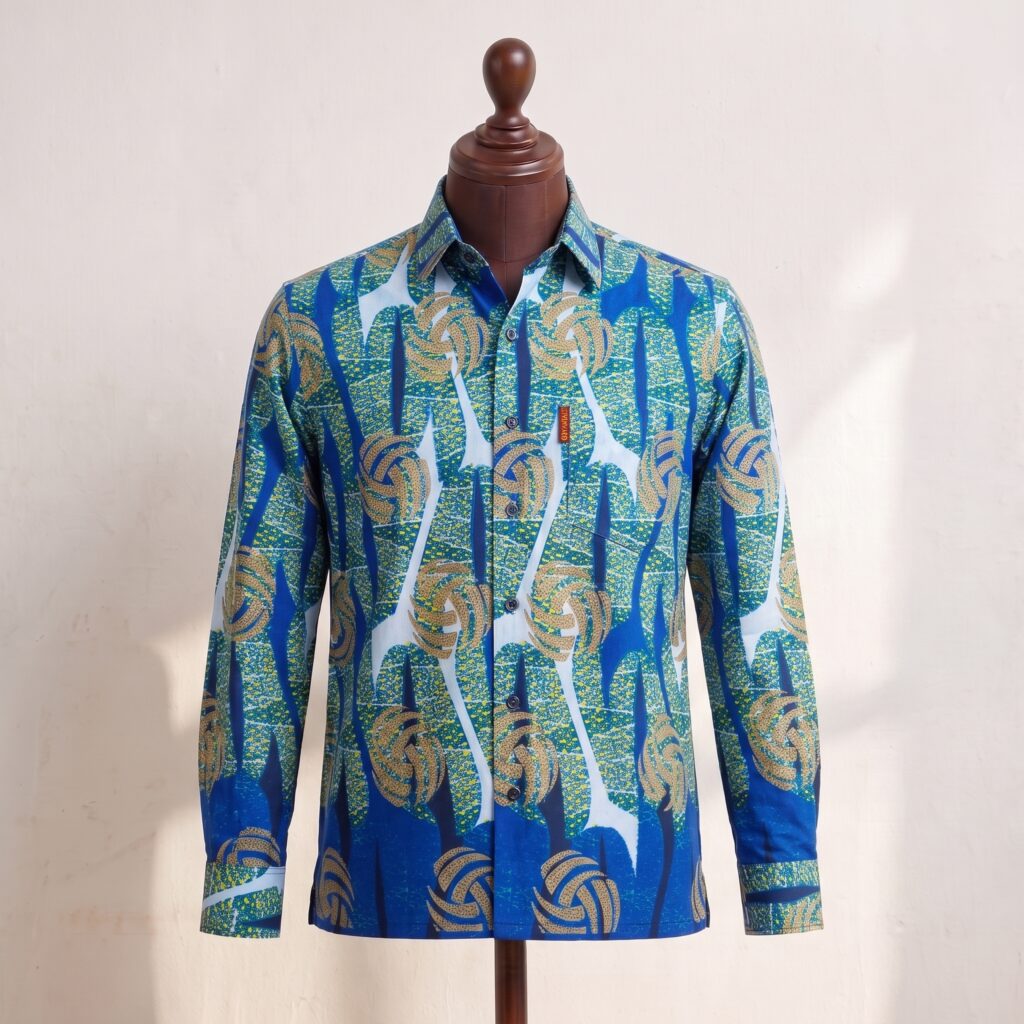 Blue & Gold African Print Long-Sleeve Shirt