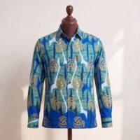 Gyamfi Menswear.com - Blue & Gold African Print Long-Sleeve Shirt (1)