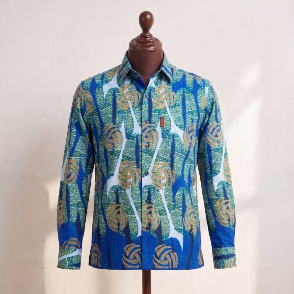 Gyamfi Menswear.com - Blue & Gold African Print Long-Sleeve Shirt (1) Gyamfi Menswear.com - Blue & Gold African Print Long-Sleeve Shirt (1)