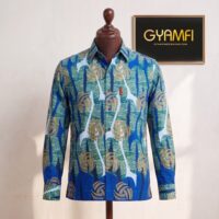 Gyamfi Menswear.com - Blue & Gold African Print Long-Sleeve Shirt (2)