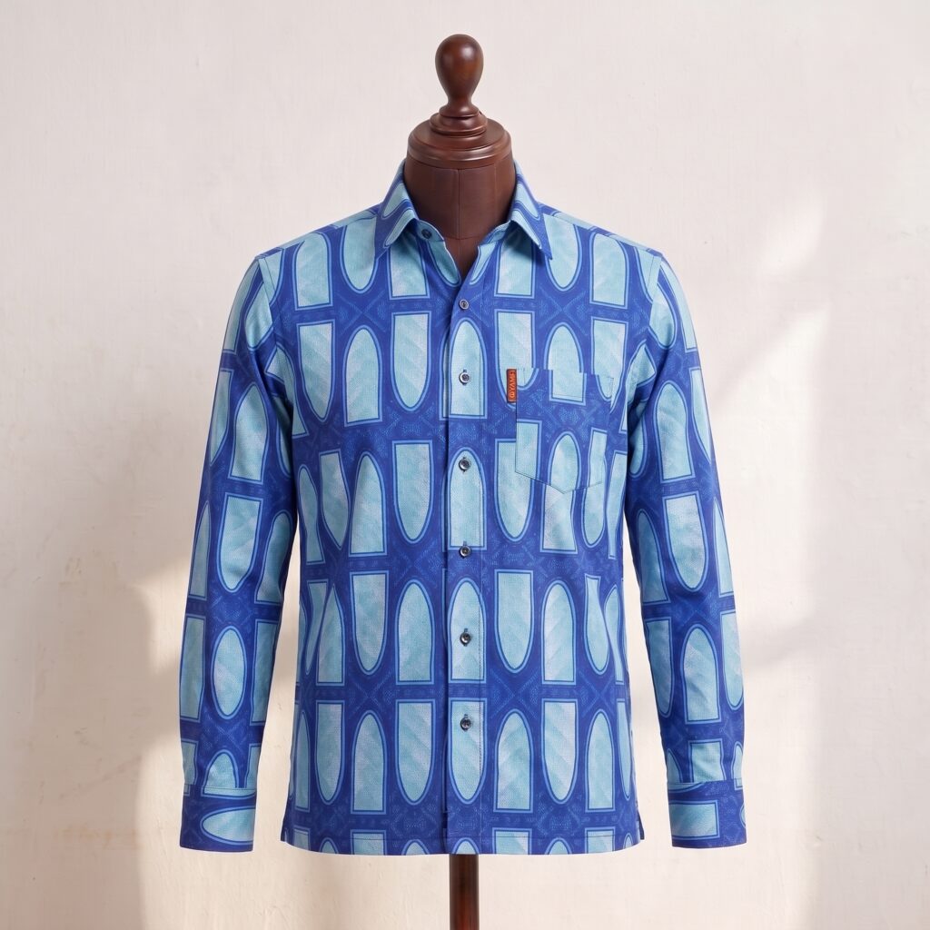 Blue & Light Blue Oval Pattern Shirt