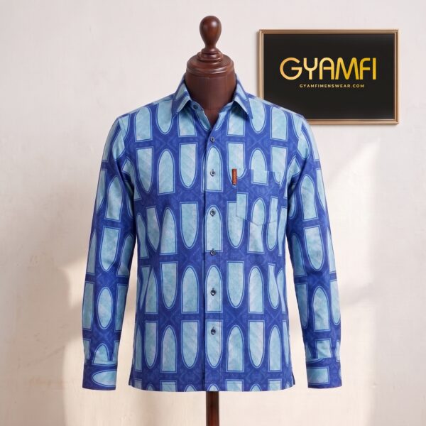 Gyamfi Menswear.com - Blue & Light Blue Oval Pattern Shirt (2) Gyamfi Menswear.com - Blue & Light Blue Oval Pattern Shirt (2)