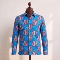 Gyamfi Menswear.com - Blue Patchwork Pattern Long-Sleeve Shirt (1)