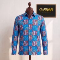 Gyamfi Menswear.com - Blue Patchwork Pattern Long-Sleeve Shirt (2)