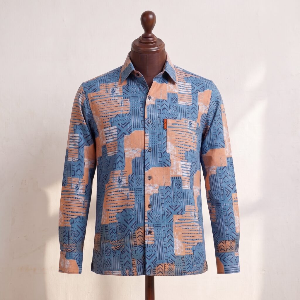 Blue & Peach Abstract Pattern Shirt