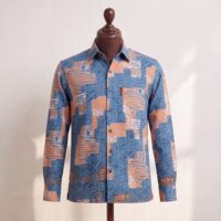 Gyamfi Menswear.com - Blue & Peach Abstract Pattern Shirt (1)