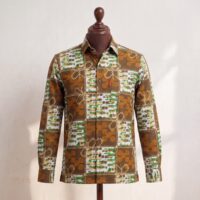 Gyamfi Menswear.com - Brown & Green African Print Long-Sleeve Shirt (1)