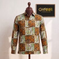 Gyamfi Menswear.com - Brown & Green African Print Long-Sleeve Shirt (2)