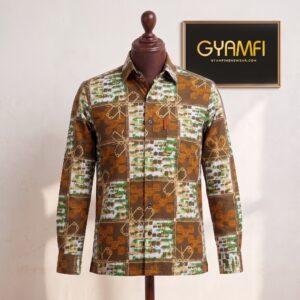 Gyamfi Menswear.com – Brown & Green African Print Long-Sleeve Shirt (2)