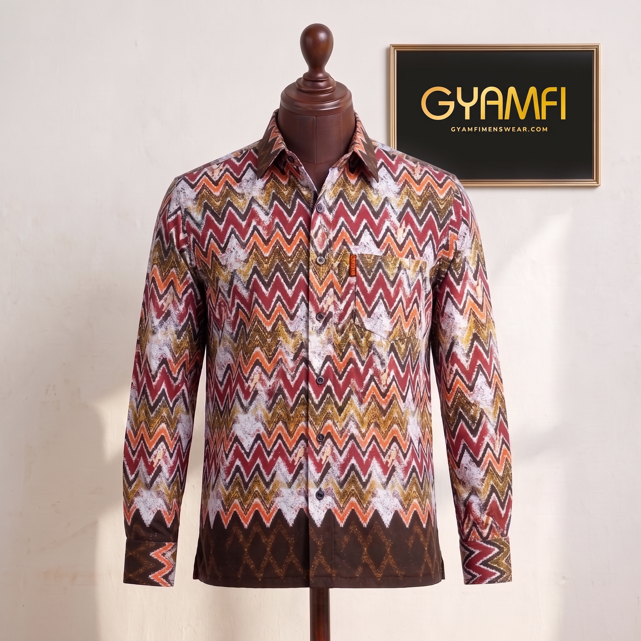 Burgundy & Mustard Chevron Print Shirt - Image 2