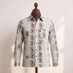 Cream & Olive Geometric Print Shirt