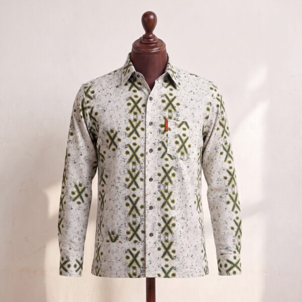 Gyamfi Menswear.com - Cream & Olive Geometric Print Shirt (1)