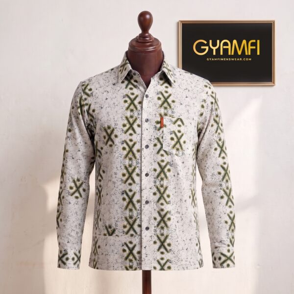 Gyamfi Menswear.com - Cream & Olive Geometric Print Shirt (2) Gyamfi Menswear.com - Cream & Olive Geometric Print Shirt (2)