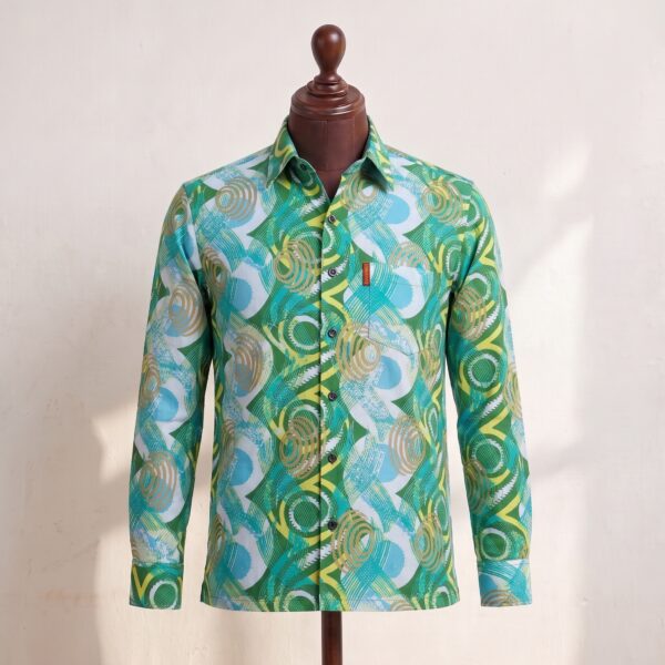 Gyamfi Menswear.com - Green & Turquoise Abstract Print Shirt (1)