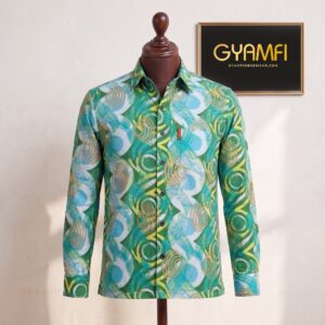 Gyamfi Menswear.com – Green & Turquoise Abstract Print Shirt (2)
