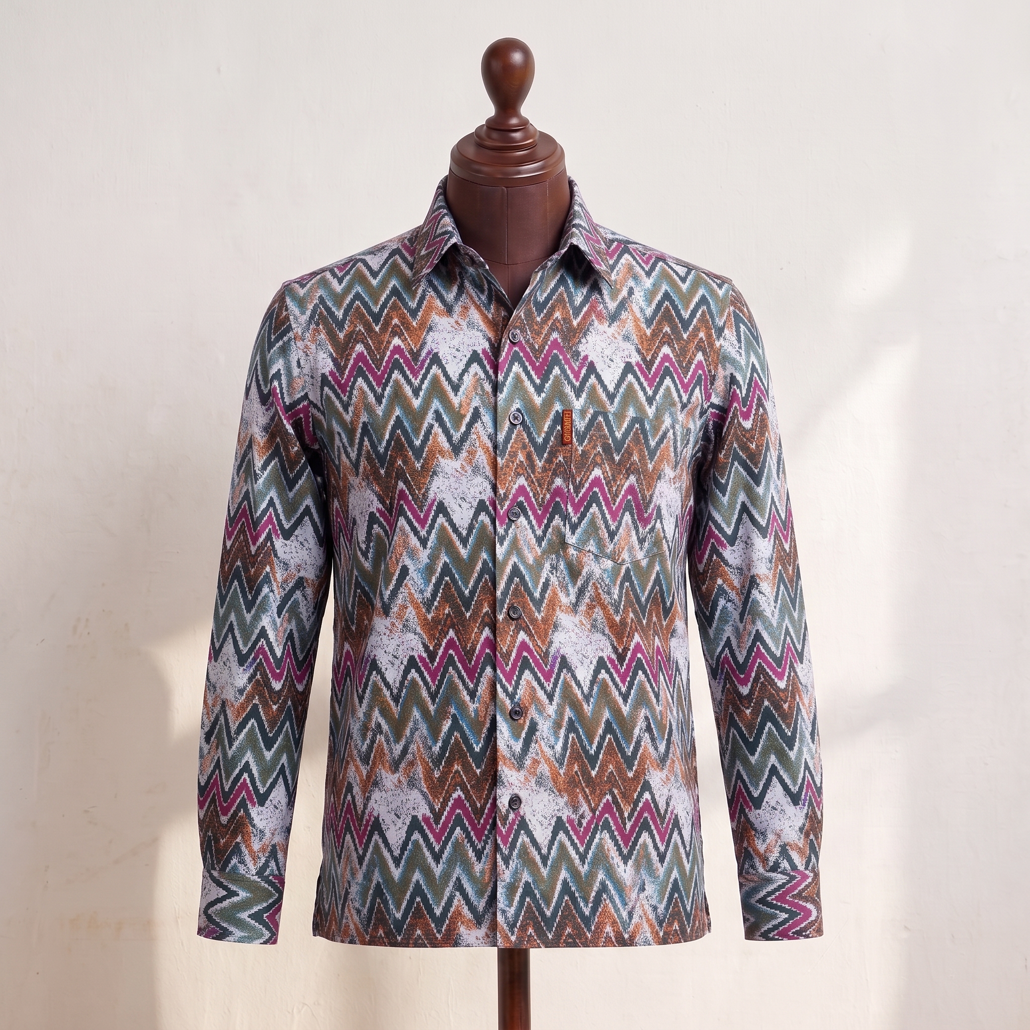 Multicolor Chevron Print Long-Sleeve Shirt