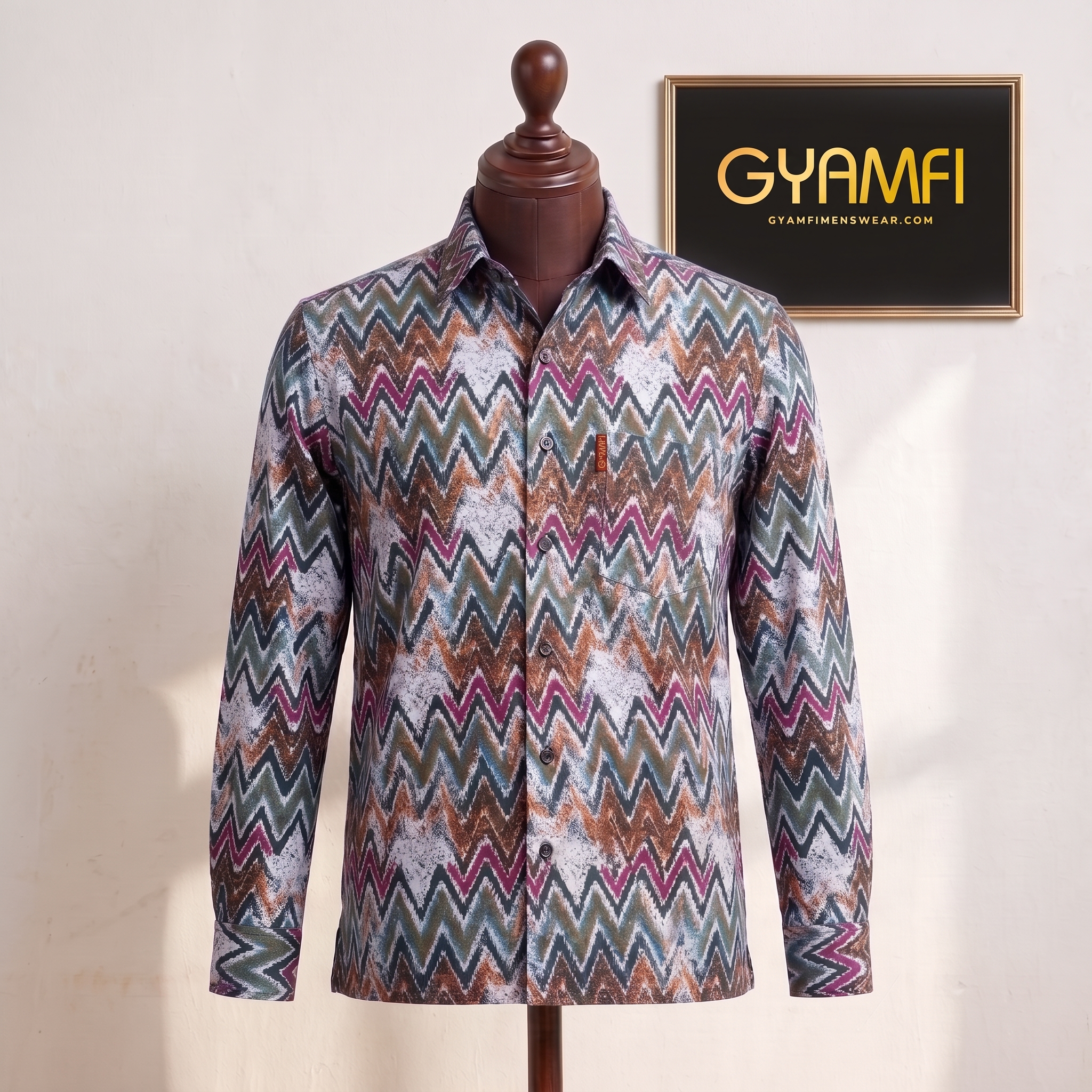 Multicolor Chevron Print Long-Sleeve Shirt - Image 2