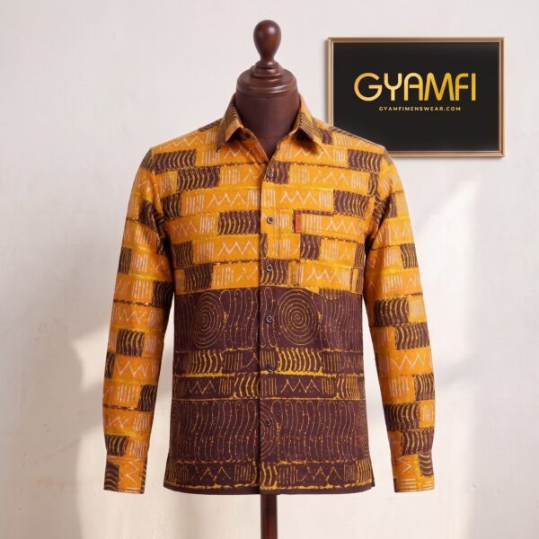 Gyamfi Menswear.com - Mustard & Brown Tribal Pattern Shirt (2) Gyamfi Menswear.com - Mustard & Brown Tribal Pattern Shirt (2)