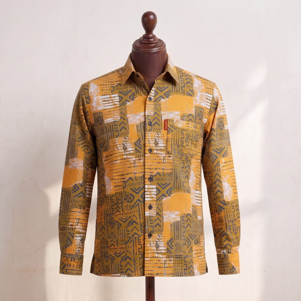 Mustard & Navy Geometric Print Shirt