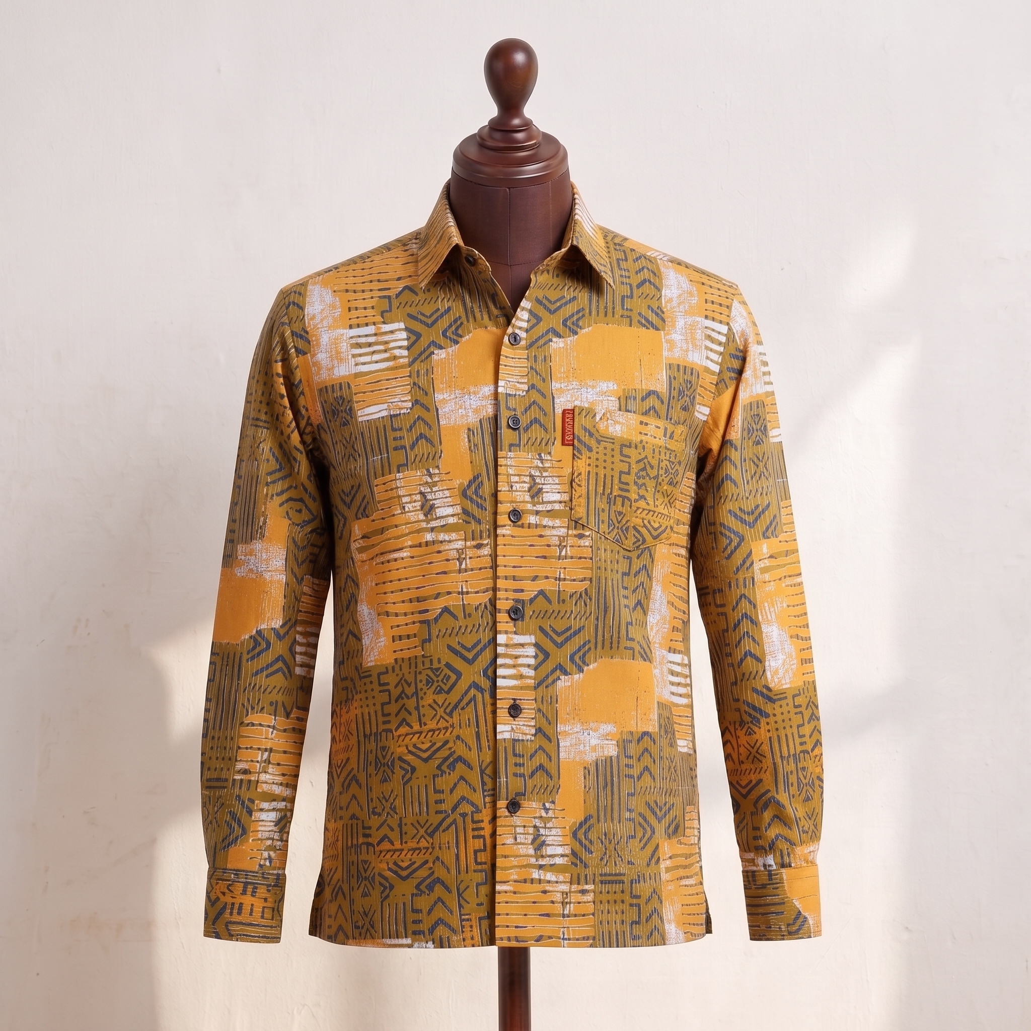 Mustard & Navy Geometric Print Shirt