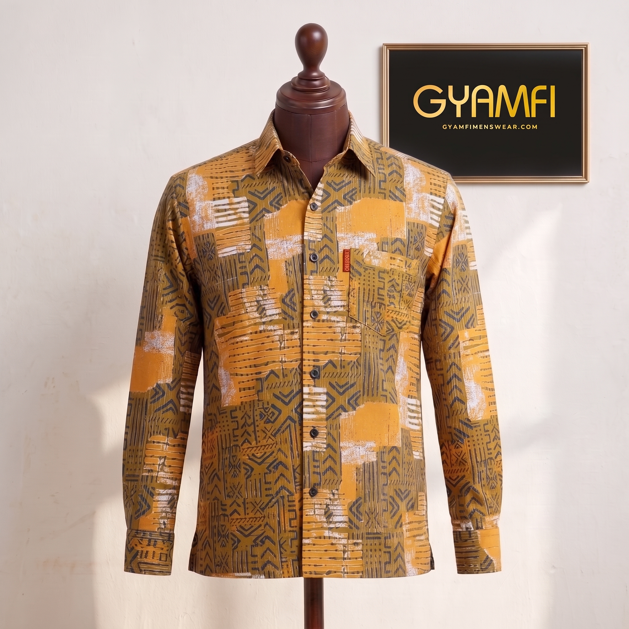 Mustard & Navy Geometric Print Shirt - Image 2