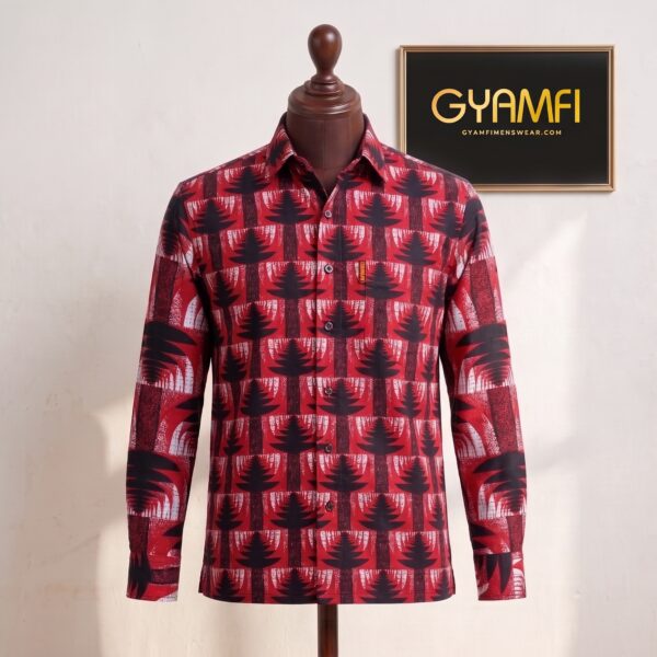 Gyamfi Menswear.com - Red & Black Tribal Print Long-Sleeve Shirt (2) Gyamfi Menswear.com - Red & Black Tribal Print Long-Sleeve Shirt (2)
