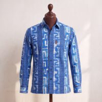 Gyamfi Menswear.com - Royal Blue Geometric Print Long-Sleeve Shirt (1)