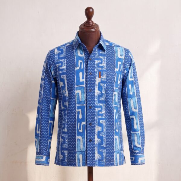 Gyamfi Menswear.com - Royal Blue Geometric Print Long-Sleeve Shirt (1) Gyamfi Menswear.com - Royal Blue Geometric Print Long-Sleeve Shirt (1)