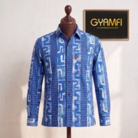 Gyamfi Menswear.com - Royal Blue Geometric Print Long-Sleeve Shirt (2)