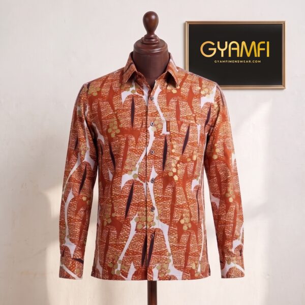 Gyamfi Menswear.com - Rust Orange Abstract Print Long-Sleeve Shirt (2) Gyamfi Menswear.com - Rust Orange Abstract Print Long-Sleeve Shirt (2)