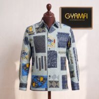 Gyamfi Menswear.com -Sage Green & Navy Abstract Print Shirt (1)