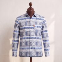 Gyamfi Menswear.com - White & Blue Geometric Print Shirt