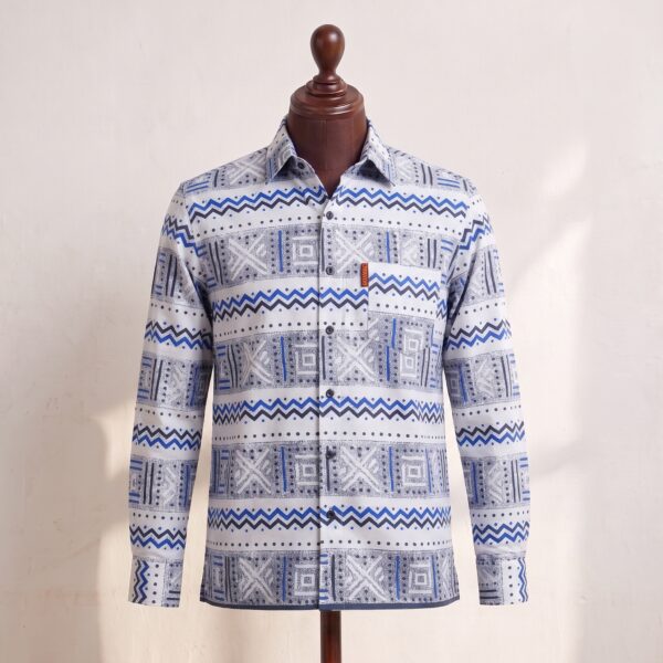 Gyamfi Menswear.com - White & Blue Geometric Print Shirt (1) Gyamfi Menswear.com - White & Blue Geometric Print Shirt
