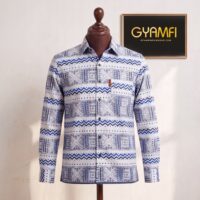 Gyamfi Menswear.com - White & Blue Geometric Print Shirt (2)