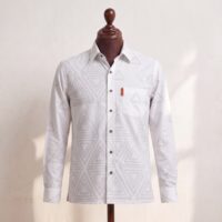 Gyamfi Menswear.com - White Geometric Pattern Long-Sleeve Shirt (1)
