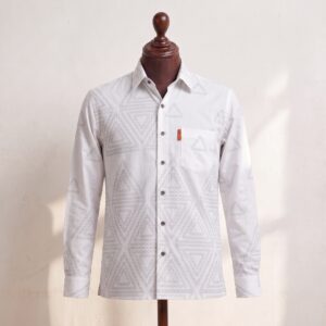 White Geometric Pattern Long-Sleeve Shirt