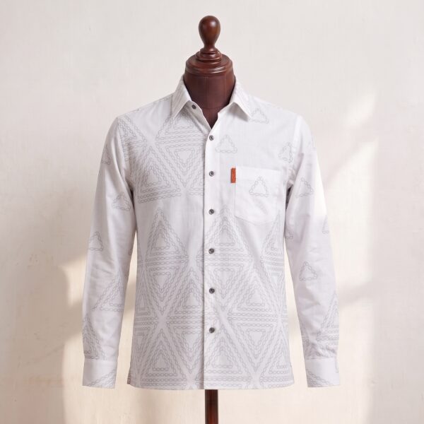 Gyamfi Menswear.com - White Geometric Pattern Long-Sleeve Shirt (1) Gyamfi Menswear.com - White Geometric Pattern Long-Sleeve Shirt (1)