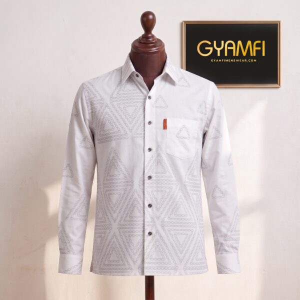 Gyamfi Menswear.com - White Geometric Pattern Long-Sleeve Shirt (2) Gyamfi Menswear.com - White Geometric Pattern Long-Sleeve Shirt (2)